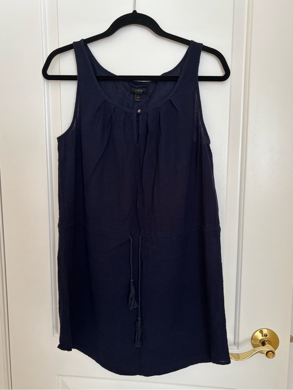 J. Crew Navy Sleeveless Tassel Tie Tunic Cotton Gauze Dress, Cover up or Top